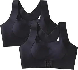 1 Pc Seamless Front Buckle Support Bra Womens Full Coverage Front Closure Wire Free Back Support Posture Bra S207890