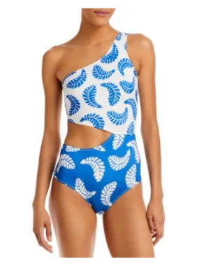 AQUA Women's Blue Color Block No Padding Lined Pull-On Cutout Full Coverage X Studio 189 One Shoulder One Piece Swimsuit