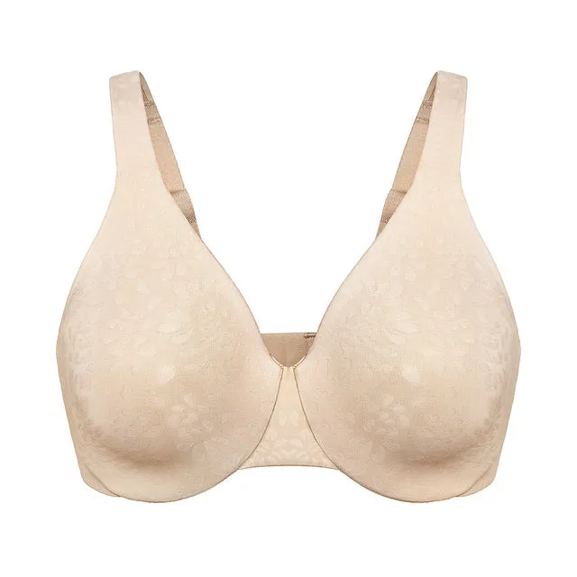 Beige Full Coverage Front Closure Wire Free Non-padded Bra for Women