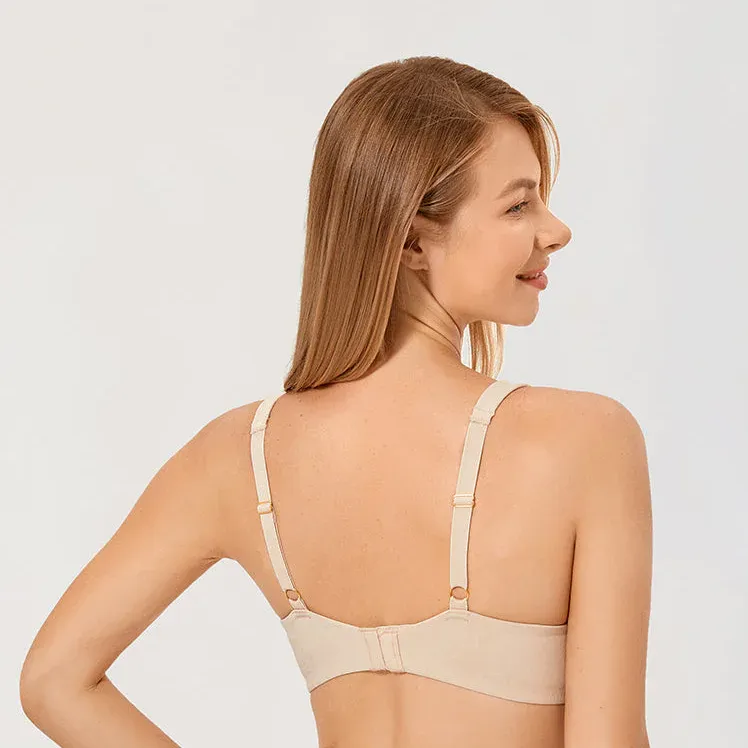 Beige Full Coverage Front Closure Wire Free Non-padded Bra for Women