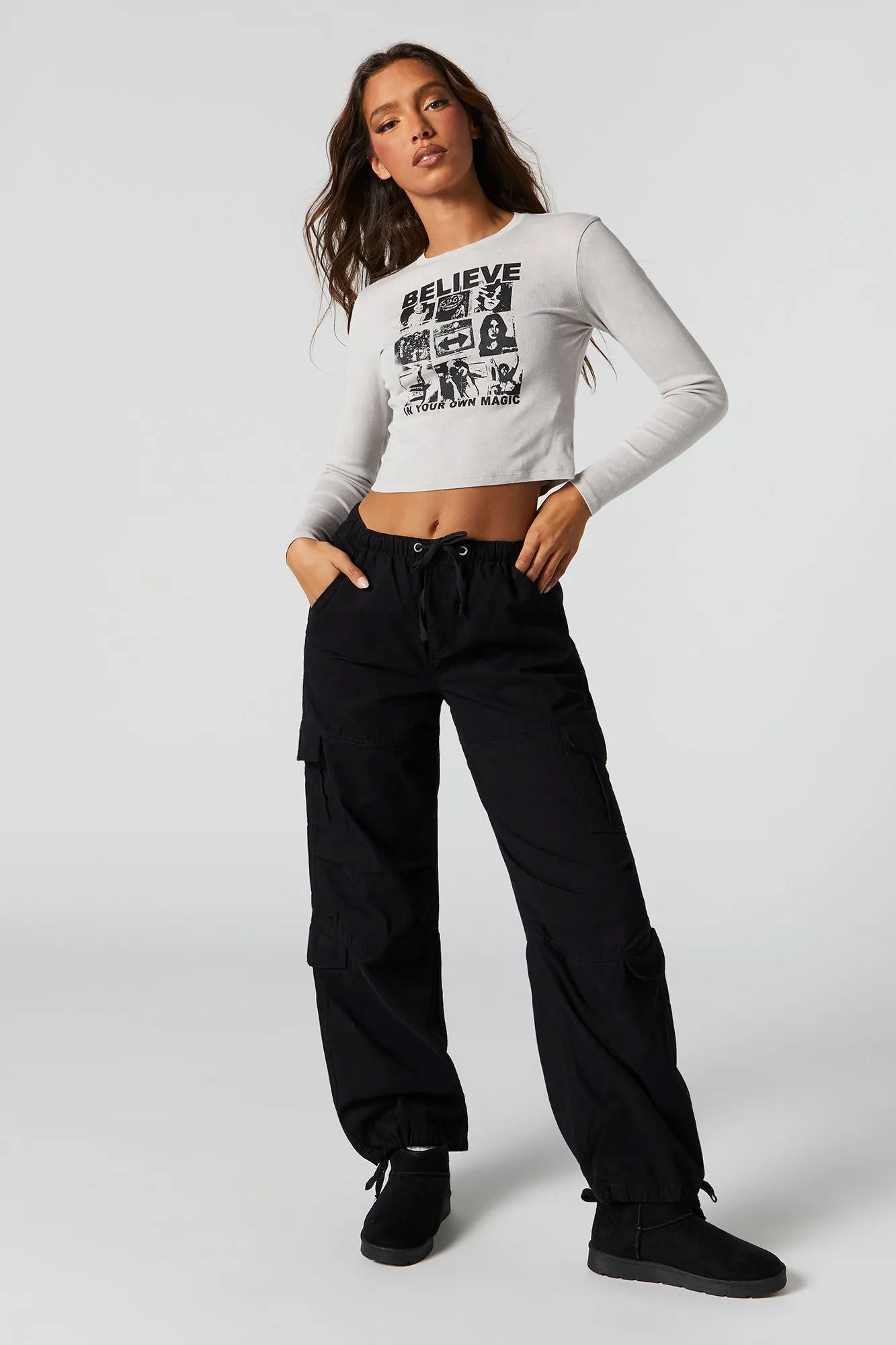 Believe Graphic Cropped Sleeve Top