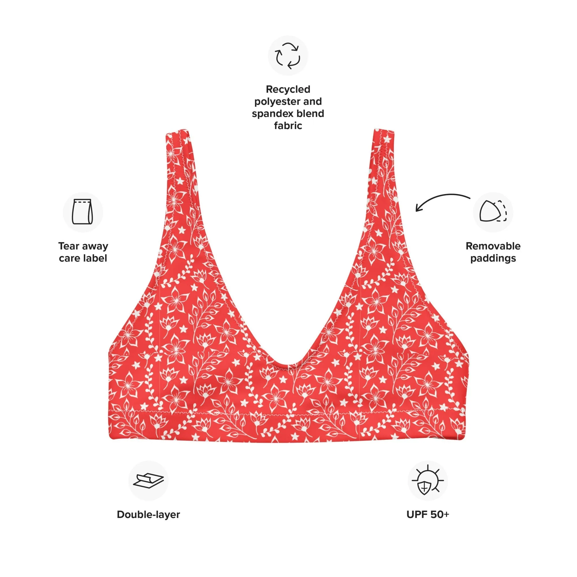 BELLA ECO PADDED BIKINI TOP | -GARDEN PARTY RED