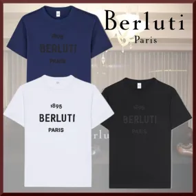 Berluti  |Plain Cotton Short Sleeves Logo Luxury T-Shirts