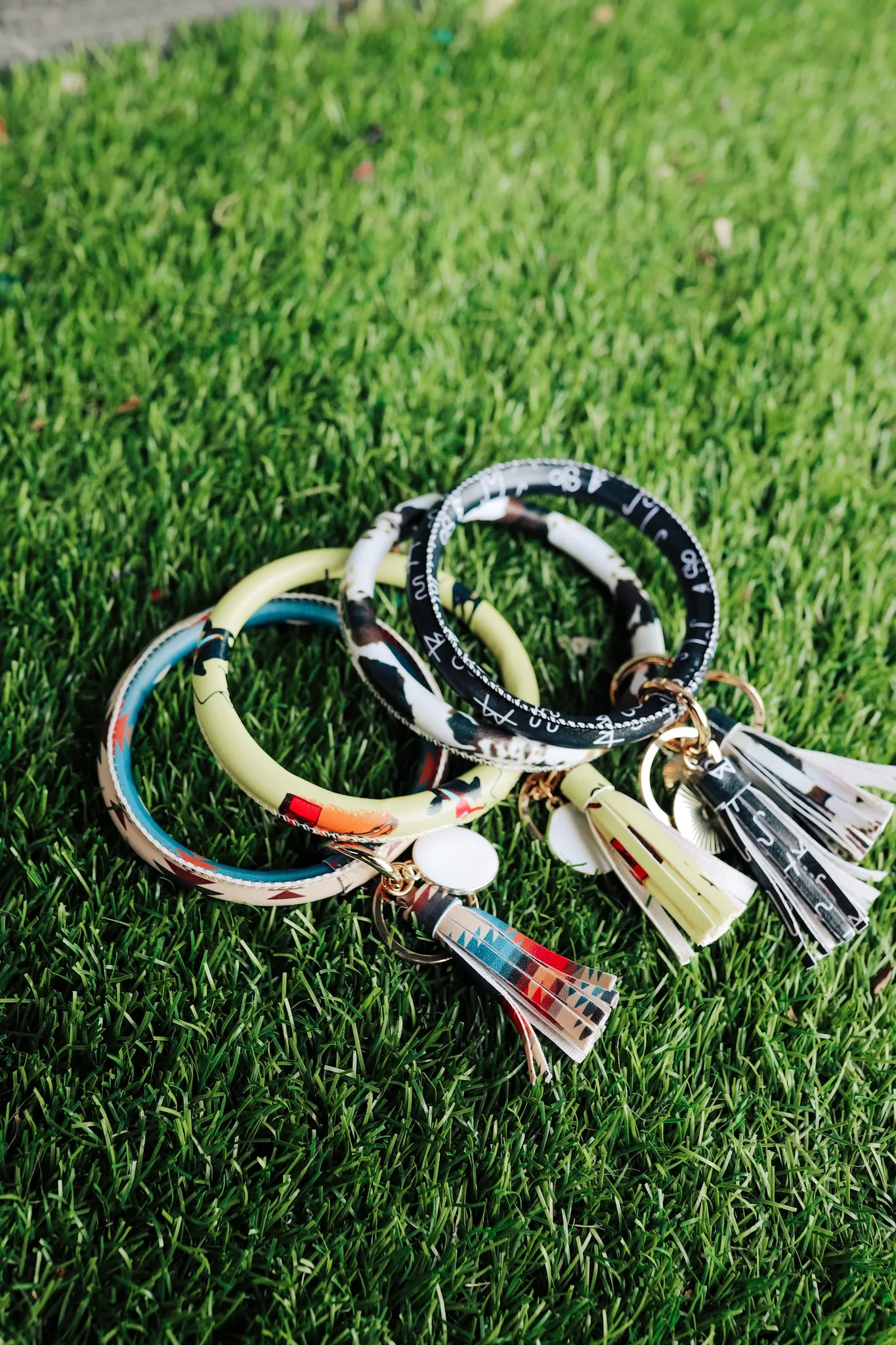 Black Brand Bangle Bracelet Keyring With Tassel