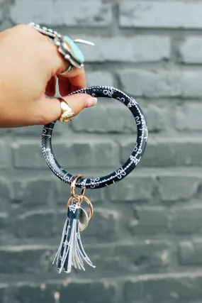 Black Brand Bangle Bracelet Keyring With Tassel