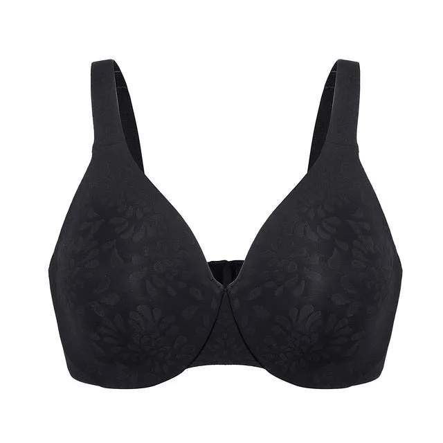 Black Full Coverage Front Closure Wire Free Non-padded Bra for Women