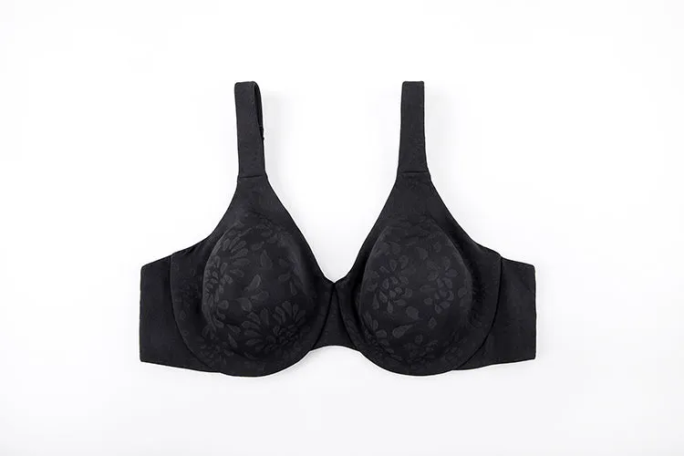 Black Full Coverage Front Closure Wire Free Non-padded Bra for Women