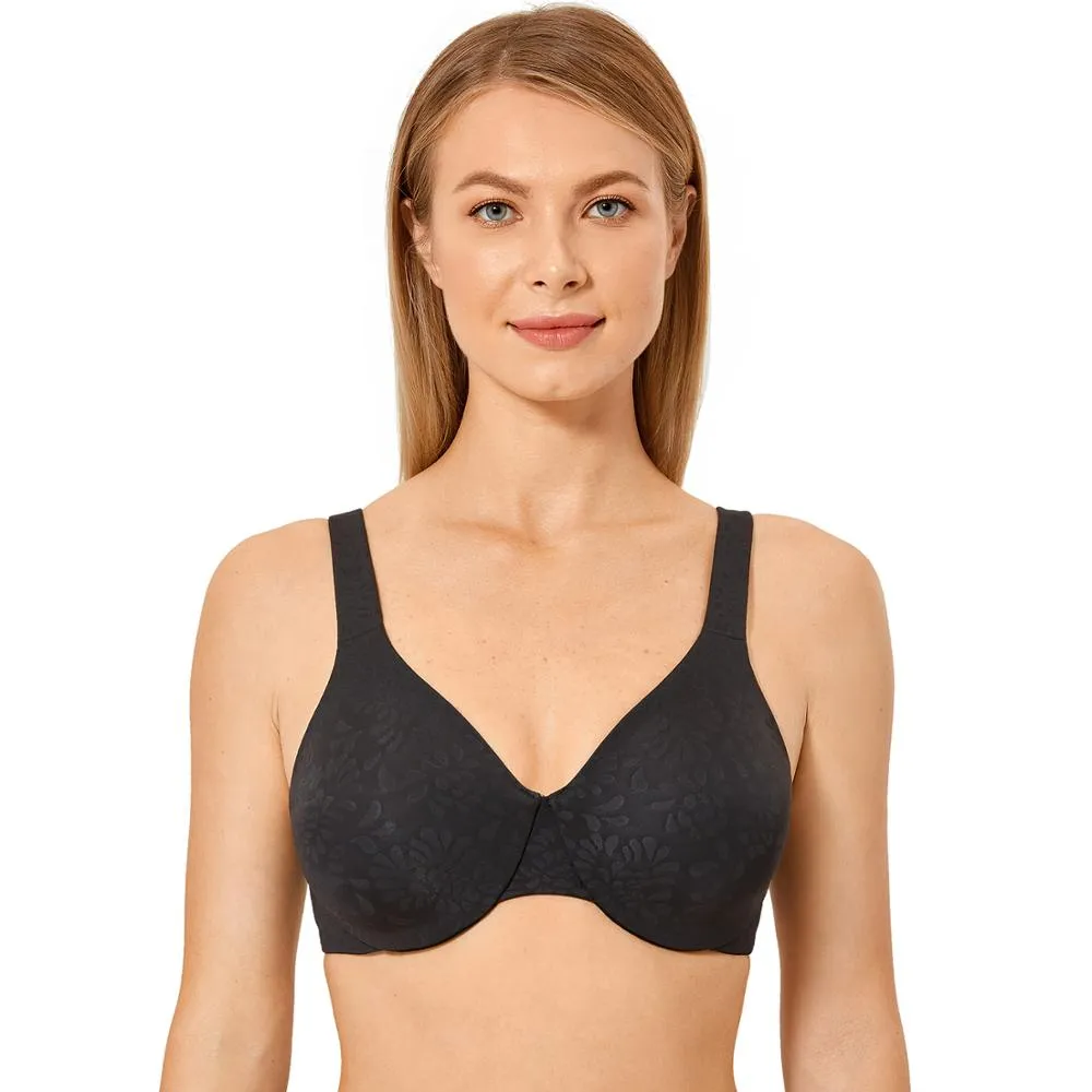 Black Full Coverage Front Closure Wire Free Non-padded Bra for Women