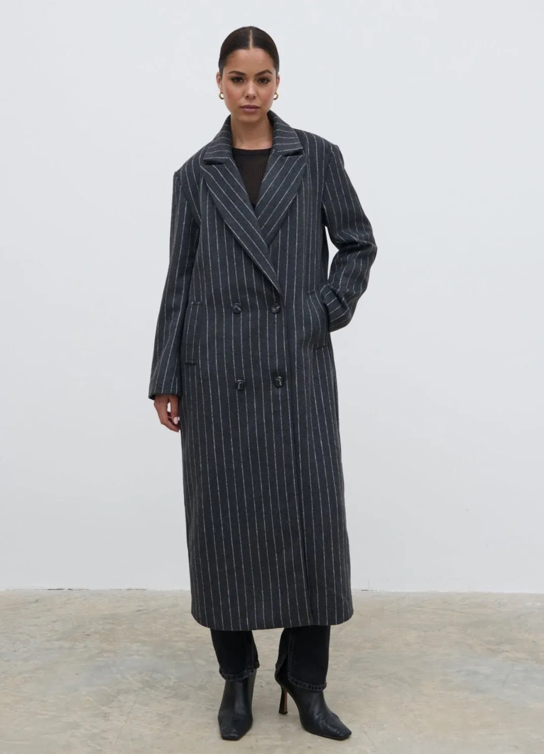 Briar Pinstripe Top Coat - Charcoal and White