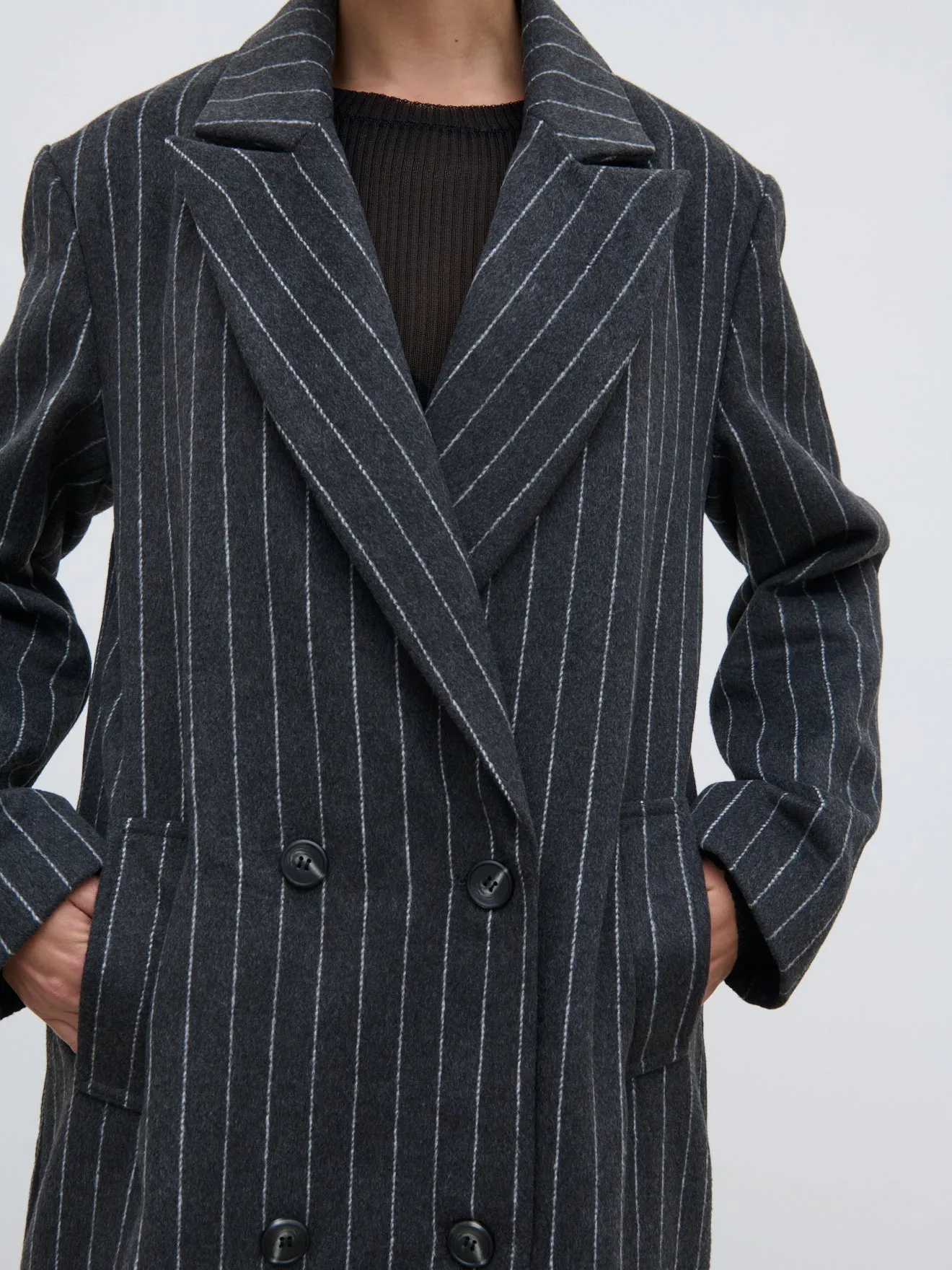 Briar Pinstripe Top Coat - Charcoal and White