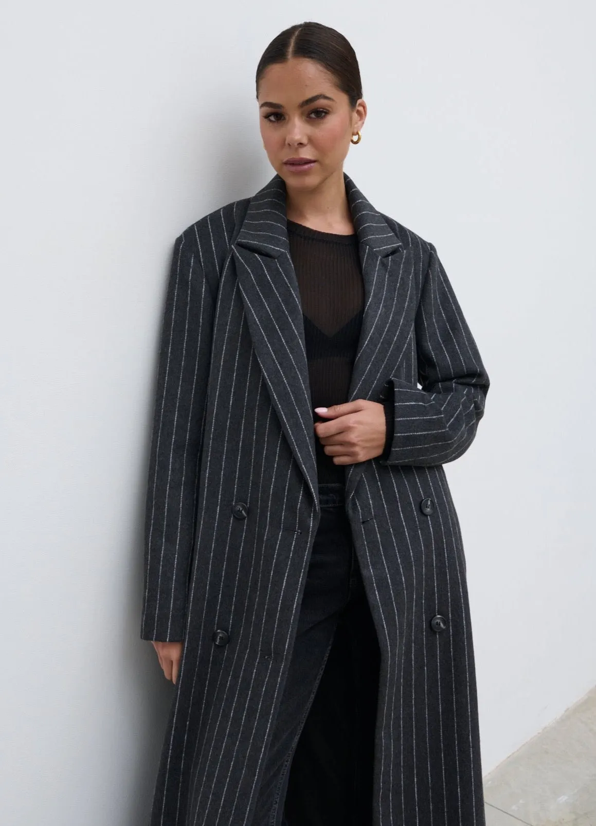 Briar Pinstripe Top Coat - Charcoal and White