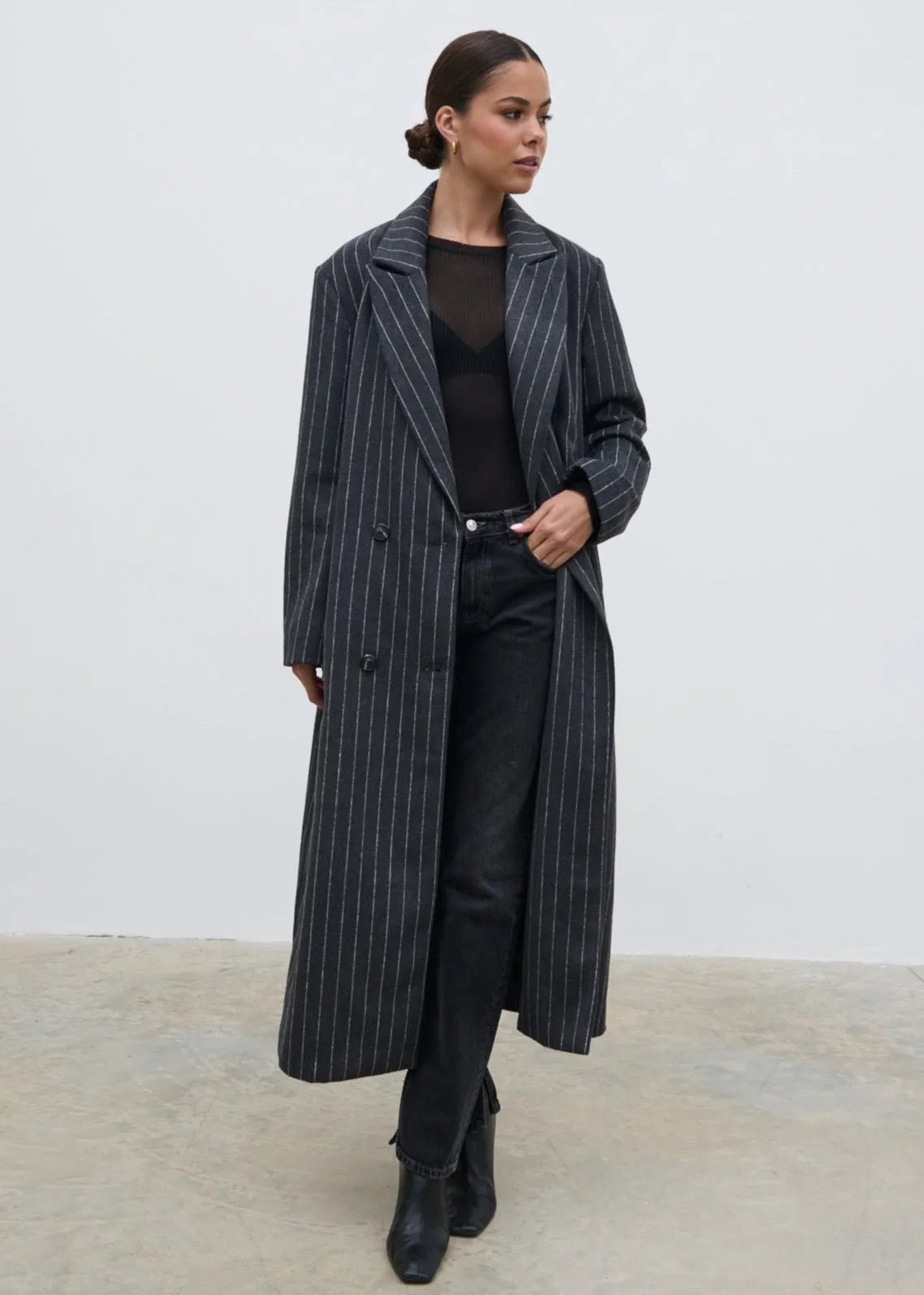 Briar Pinstripe Top Coat - Charcoal and White