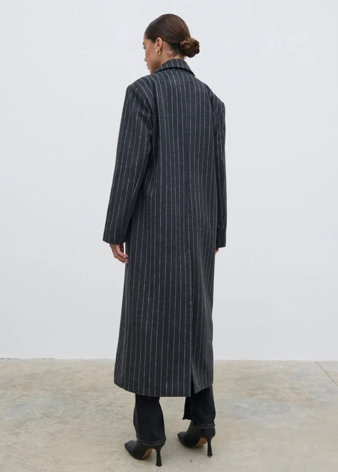 Briar Pinstripe Top Coat - Charcoal and White