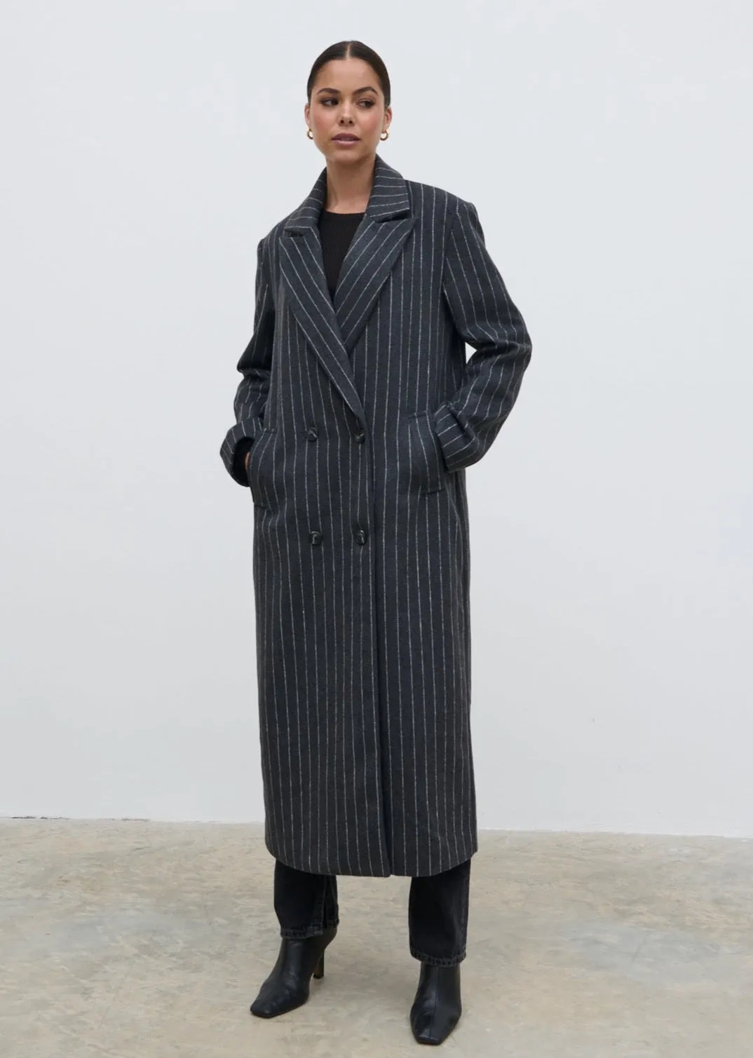 Briar Pinstripe Top Coat - Charcoal and White