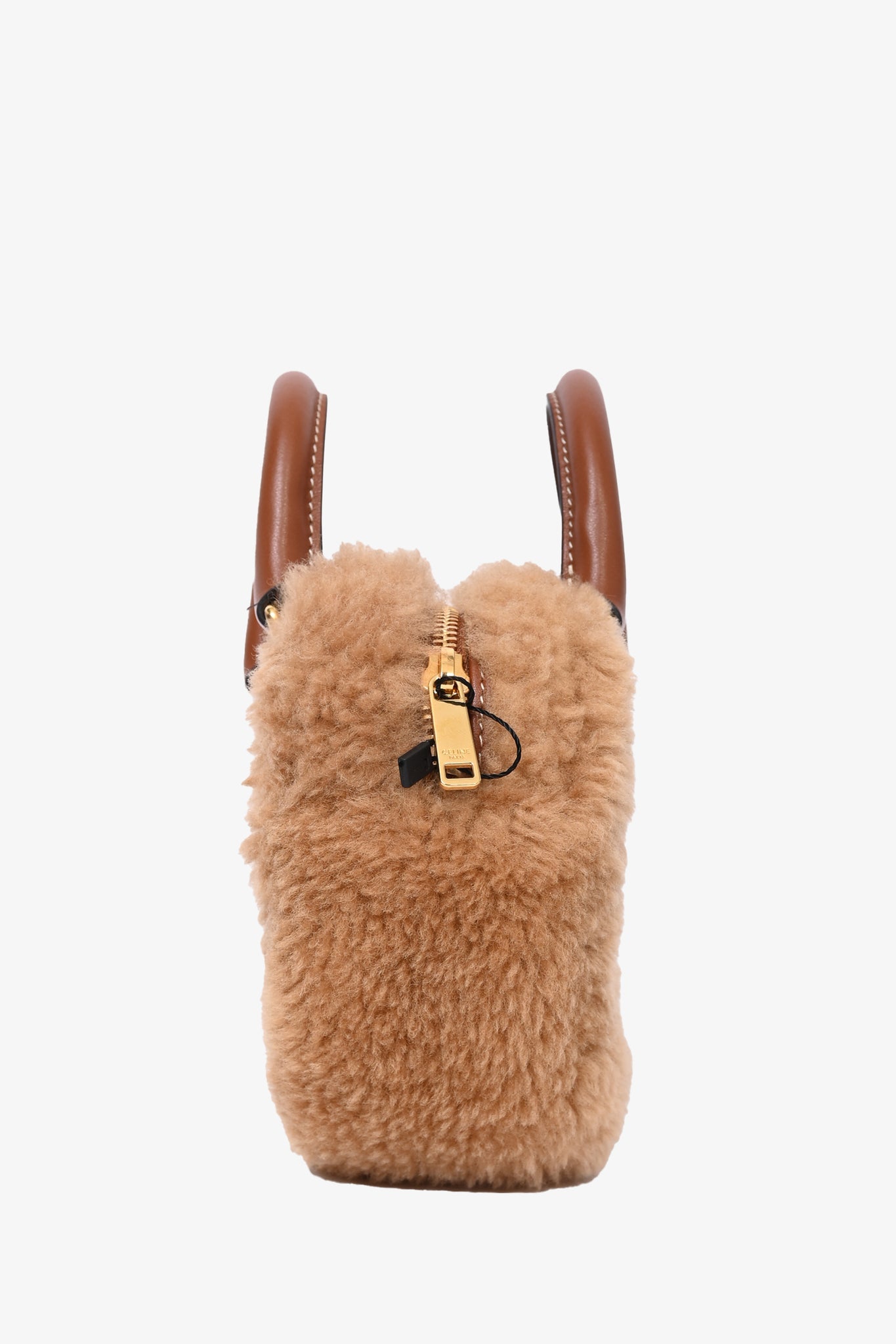 Celine Brown Shearling Mini Heart Bag with Strap