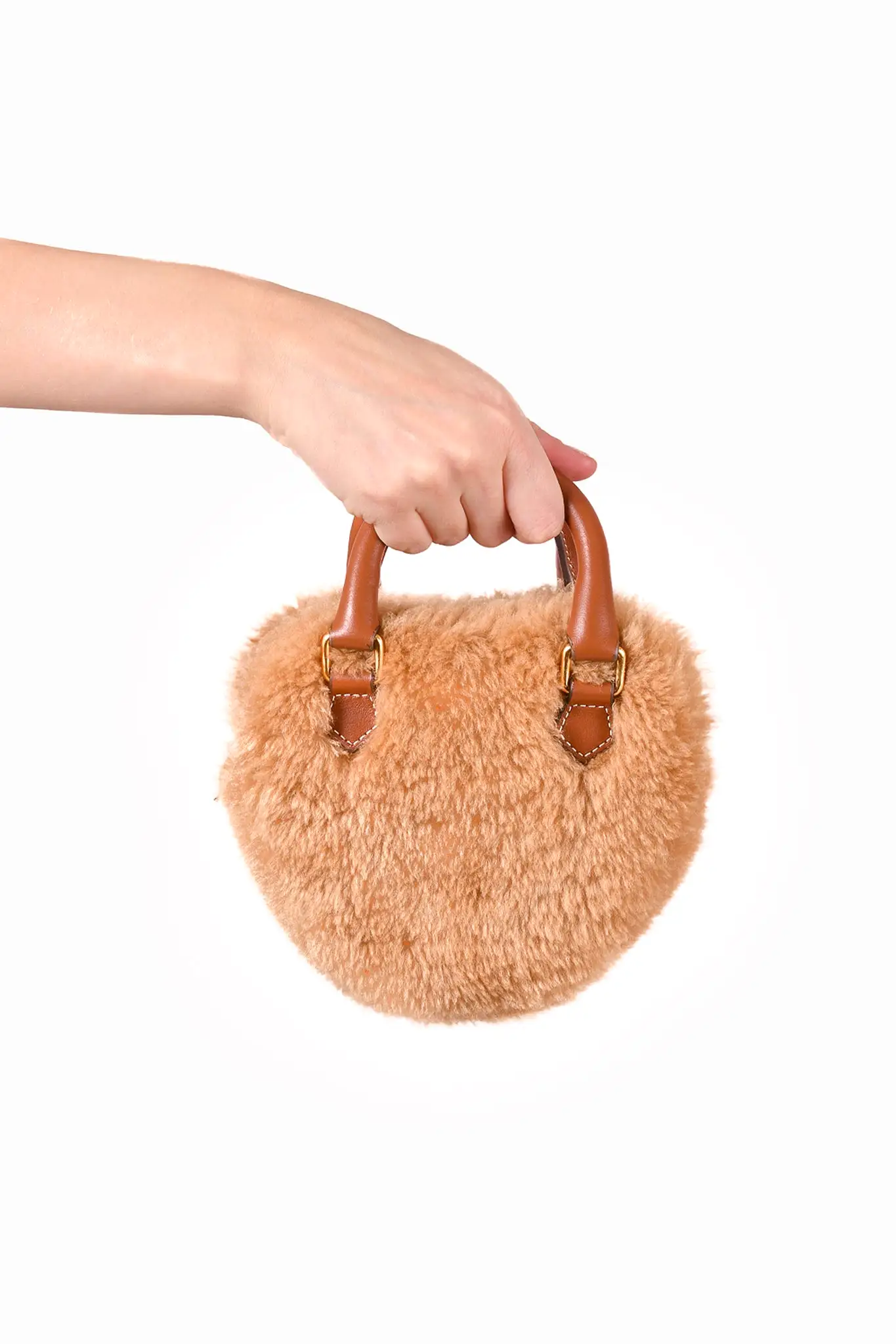 Celine Brown Shearling Mini Heart Bag with Strap