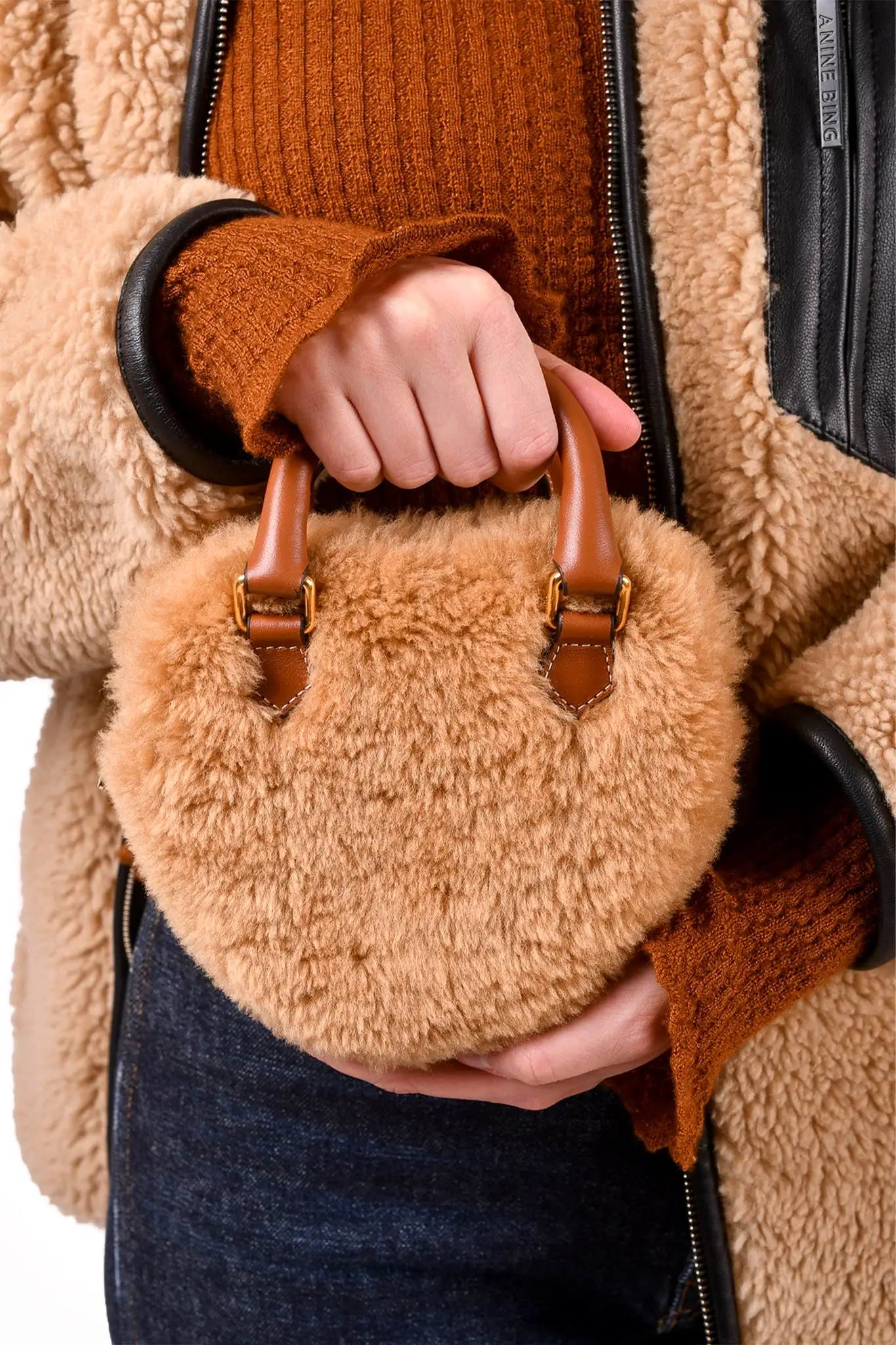 Celine Brown Shearling Mini Heart Bag with Strap