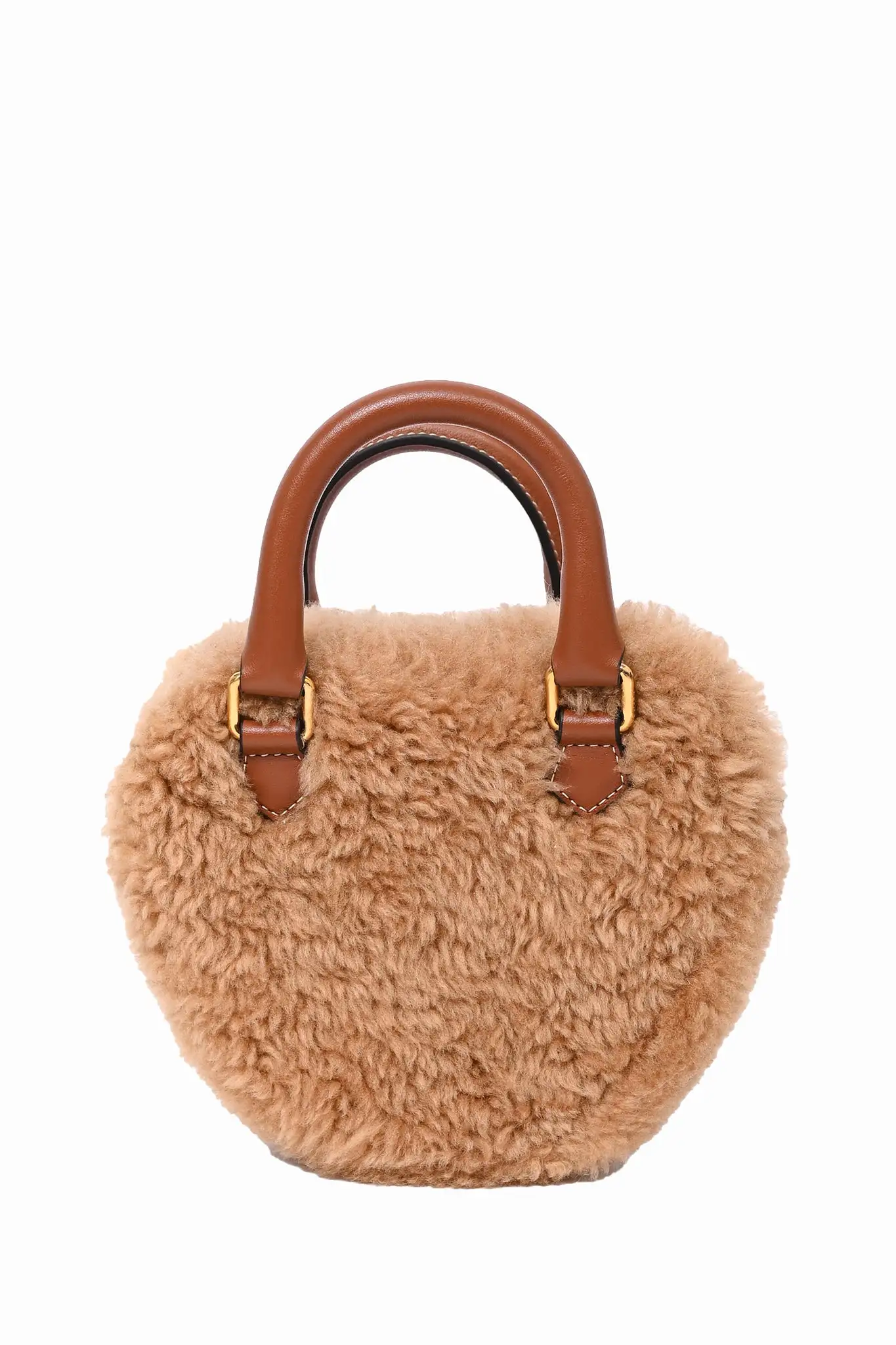 Celine Brown Shearling Mini Heart Bag with Strap