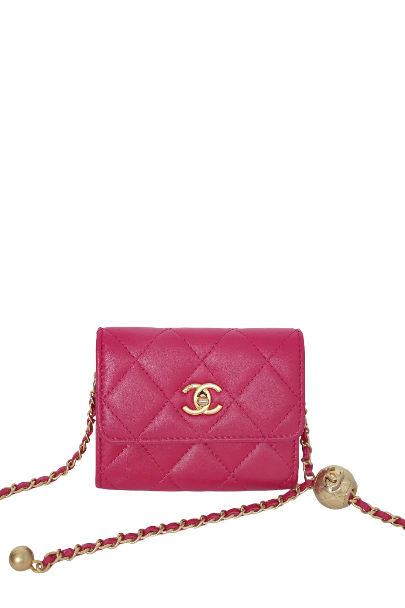 Chanel Pink Quilted Leather Pearl Crush Mini Wallet with Chain