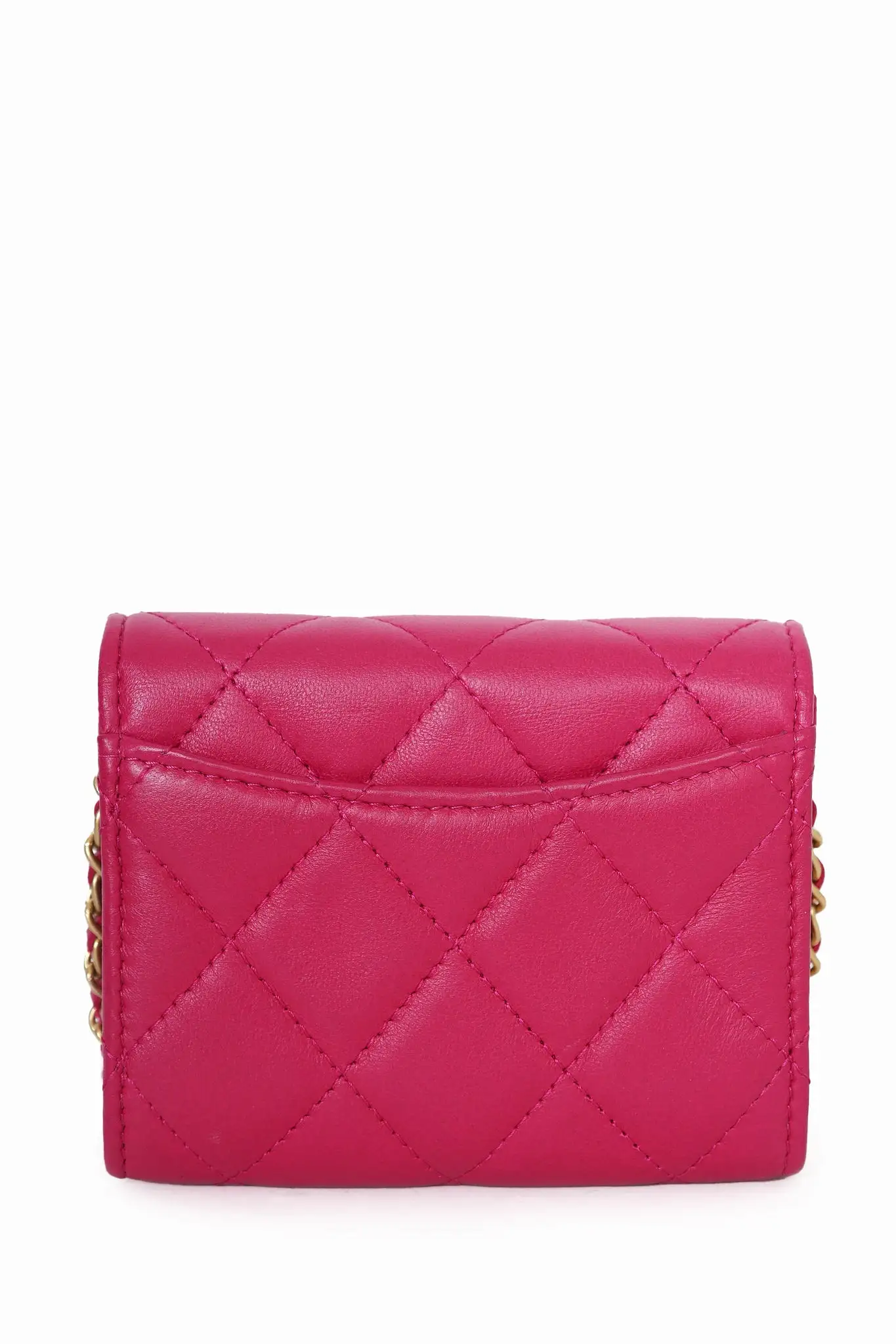 Chanel Pink Quilted Leather Pearl Crush Mini Wallet with Chain