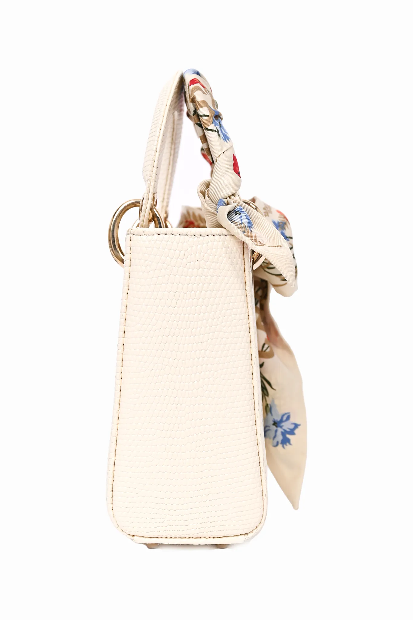 Christian Dior 2020 Cream Lizard Embossed Leather Mini Lady Dior with Strap + Twilly