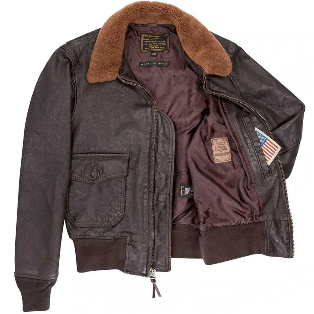 Cockpit USA Mens 100 Mission G-1 Aviator Leather Flight Jacket