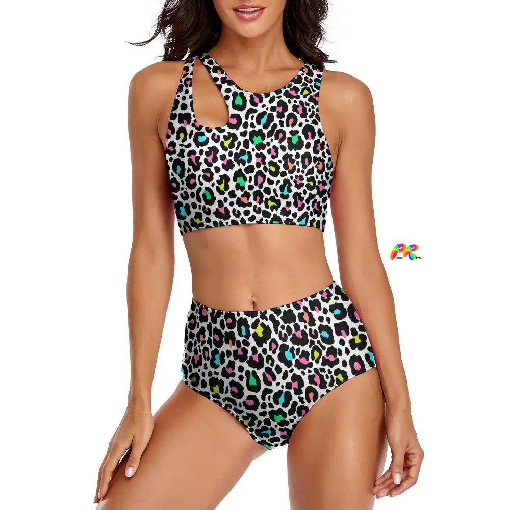 Colorful Leopard Split Top Bikini