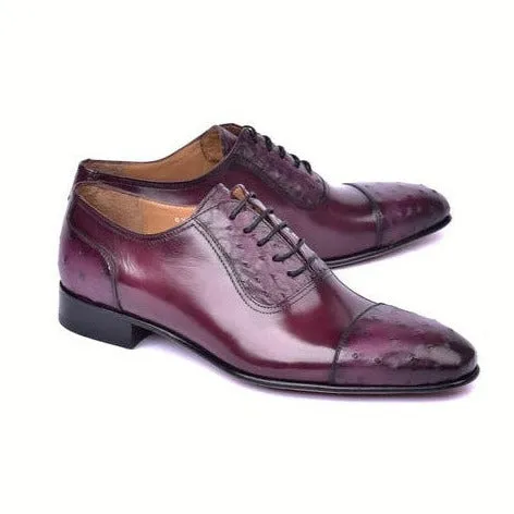 Corrente C00013-6708 Men's Shoes Burgundy Ostrich / Calf-Skin Leather Oxfords (CRT1485)