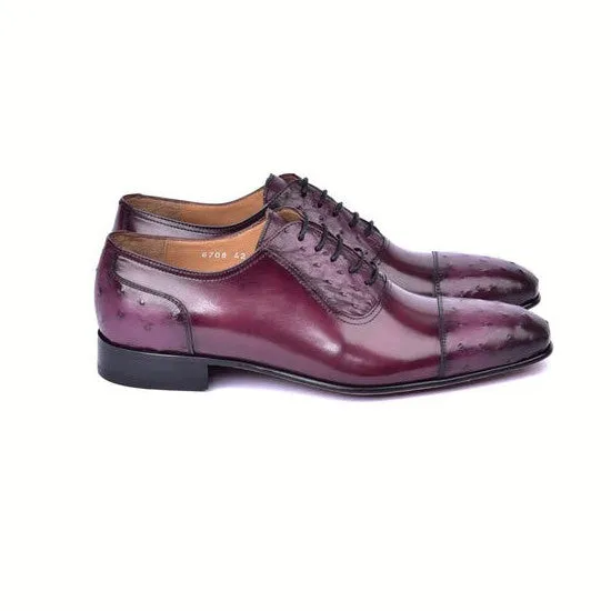 Corrente C00013-6708 Men's Shoes Burgundy Ostrich / Calf-Skin Leather Oxfords (CRT1485)