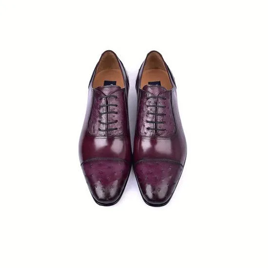 Corrente C00013-6708 Men's Shoes Burgundy Ostrich / Calf-Skin Leather Oxfords (CRT1485)