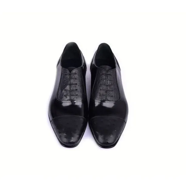 Corrente C0001301-6708 Men's Shoes Black Ostrich / Patent Leather Wingtip Cap-Toe Oxfords (CRT1495)