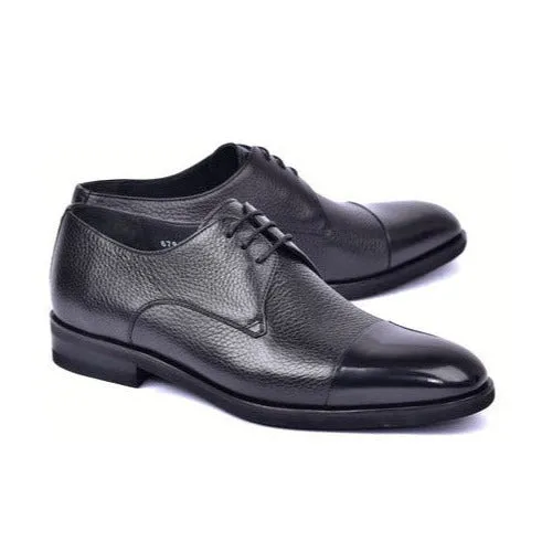 Corrente C001105-6793 Men's Shoes Black Deer-Skin Leather Derby Cap-Toe Oxfords (CRT1481)