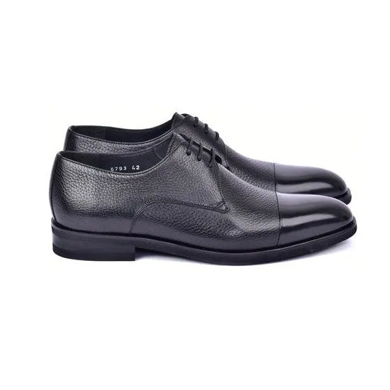 Corrente C001105-6793 Men's Shoes Black Deer-Skin Leather Derby Cap-Toe Oxfords (CRT1481)