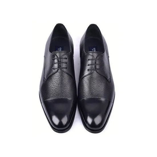 Corrente C001105-6793 Men's Shoes Black Deer-Skin Leather Derby Cap-Toe Oxfords (CRT1481)