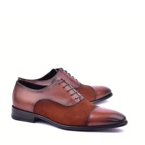 Corrente C0091 6265 Men's Shoes Brown Suede / Calf Skin Leather Cap toe Lace up Oxfords (CRT1371)