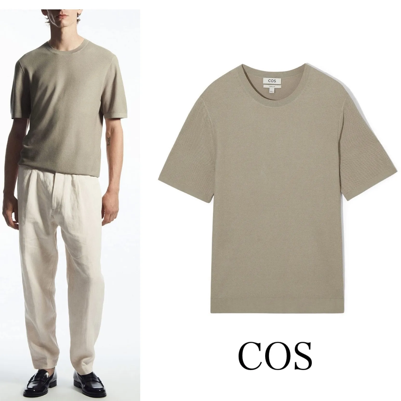 COS  |Crew Neck Silk Plain Cotton Short Sleeves Crew Neck T-Shirts