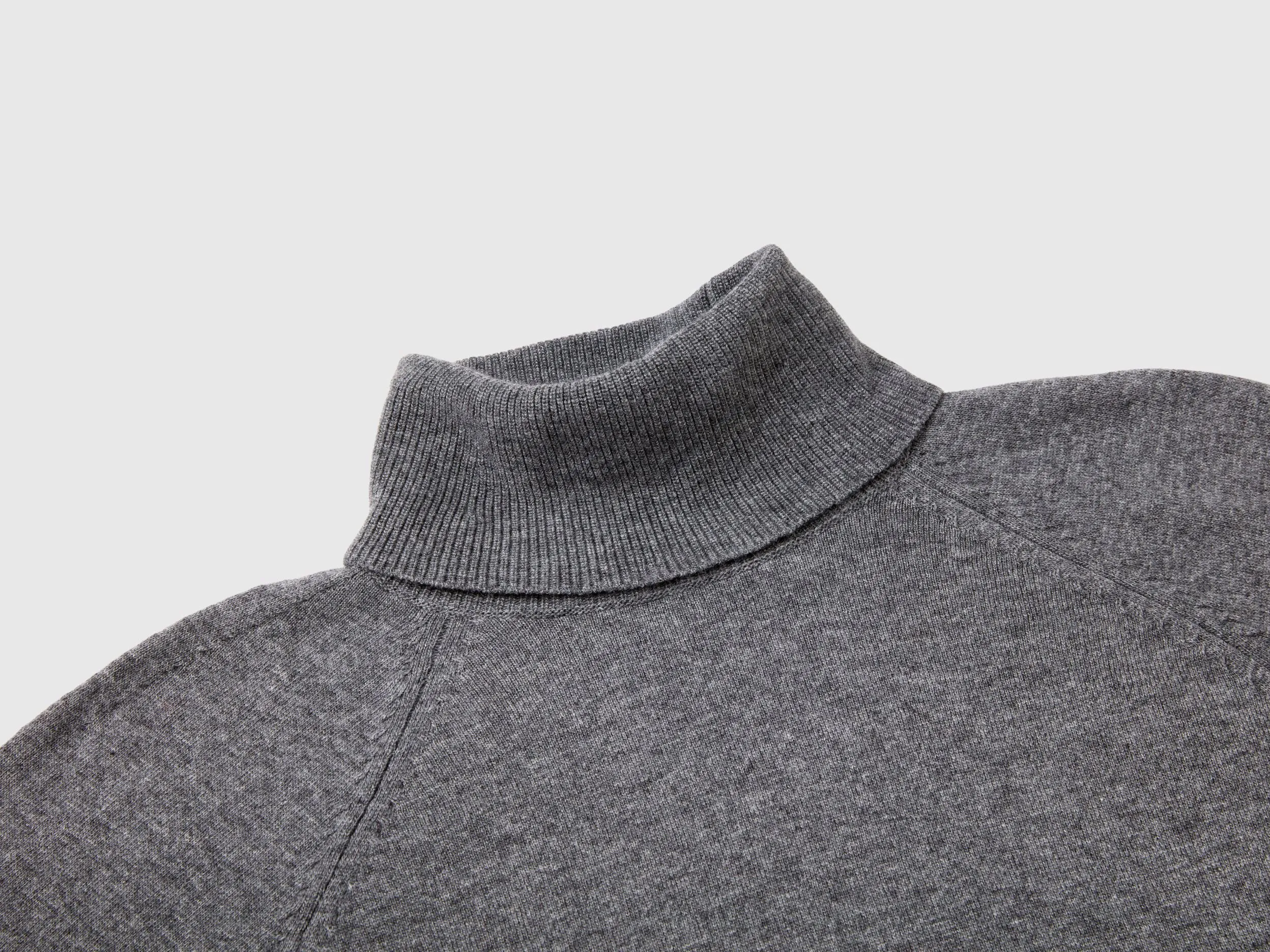 Dark gray turtleneck in wool and cashmere blend - Dark Gray | Benetton