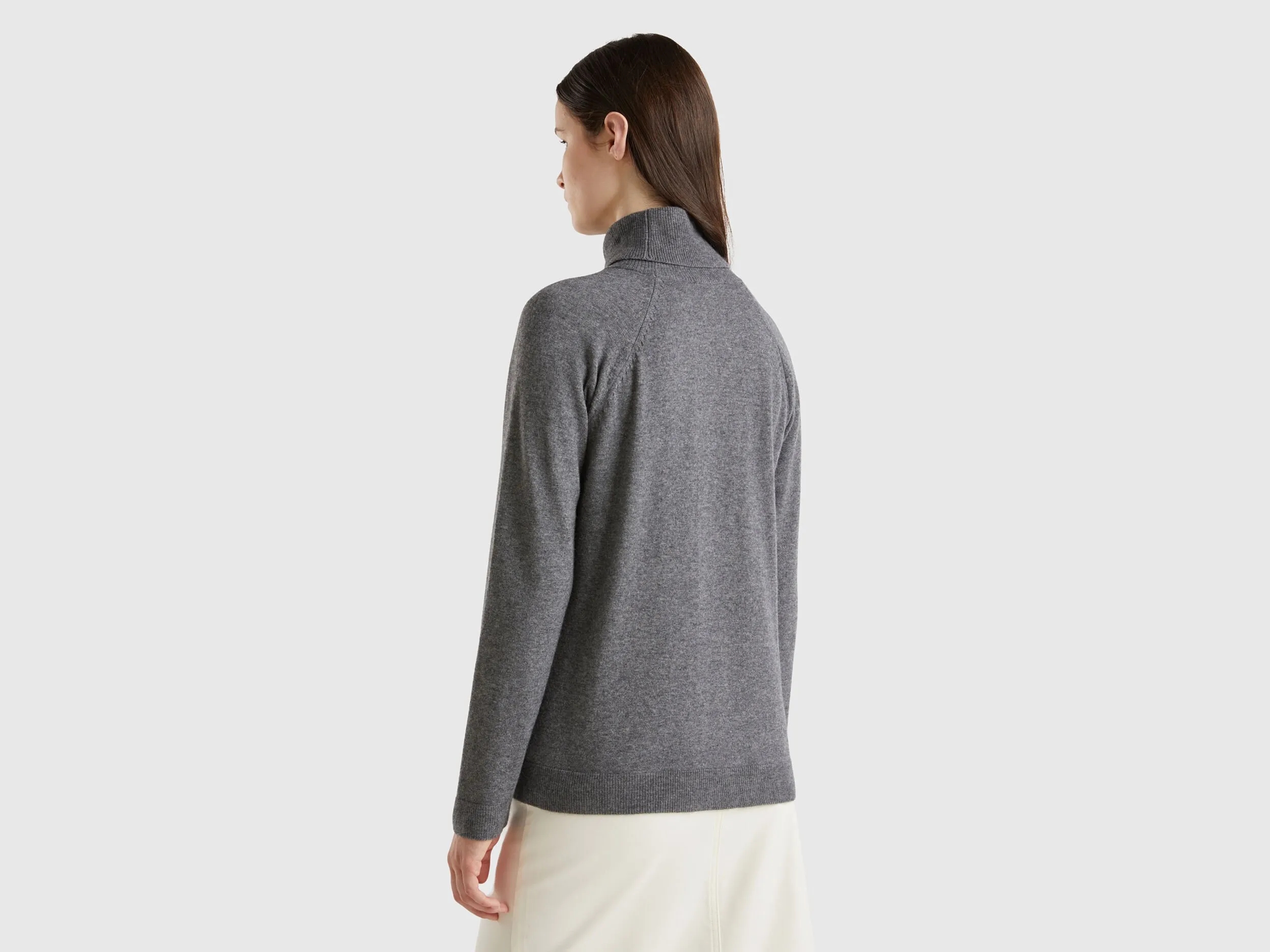 Dark gray turtleneck in wool and cashmere blend - Dark Gray | Benetton