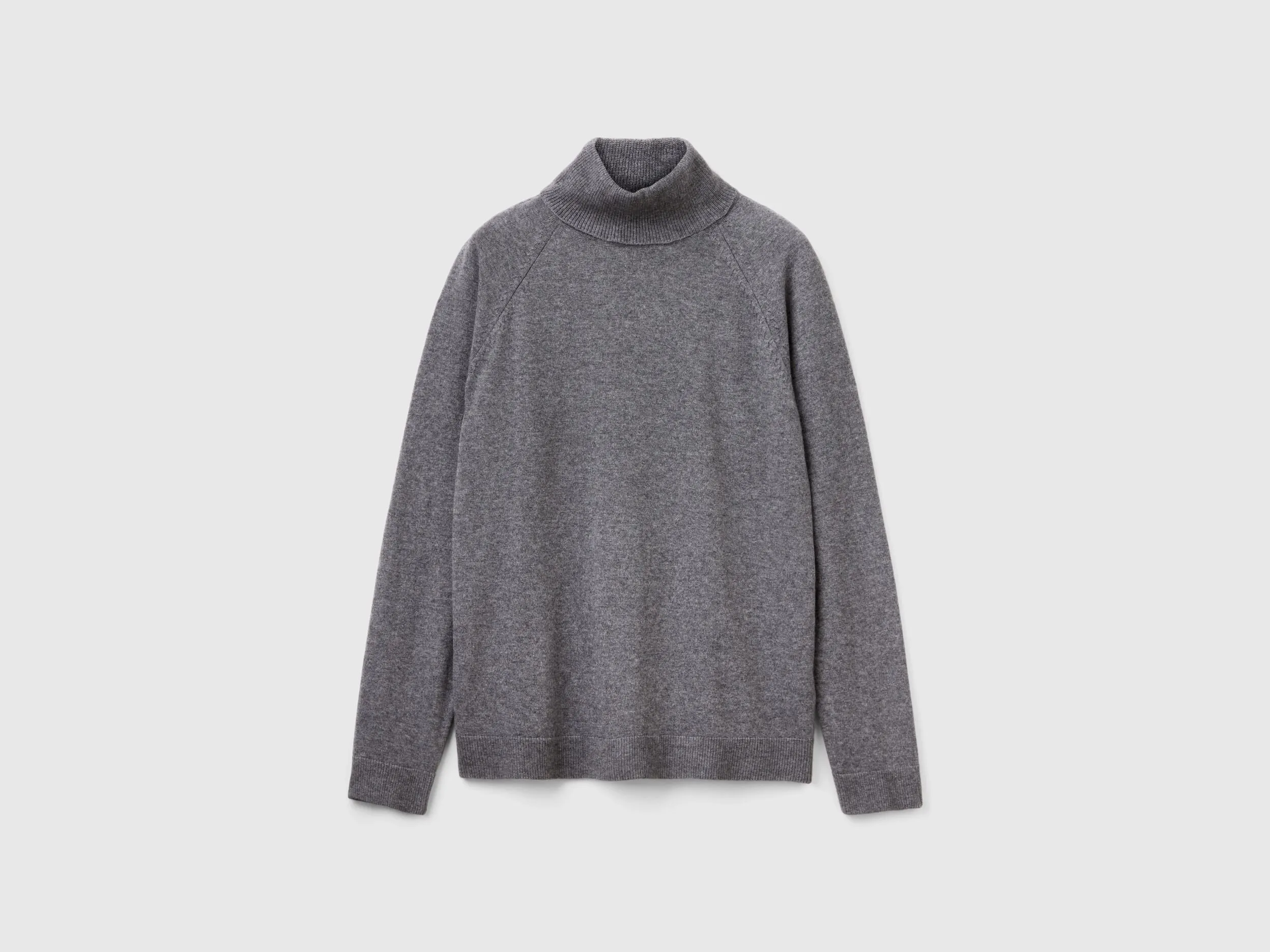 Dark gray turtleneck in wool and cashmere blend - Dark Gray | Benetton