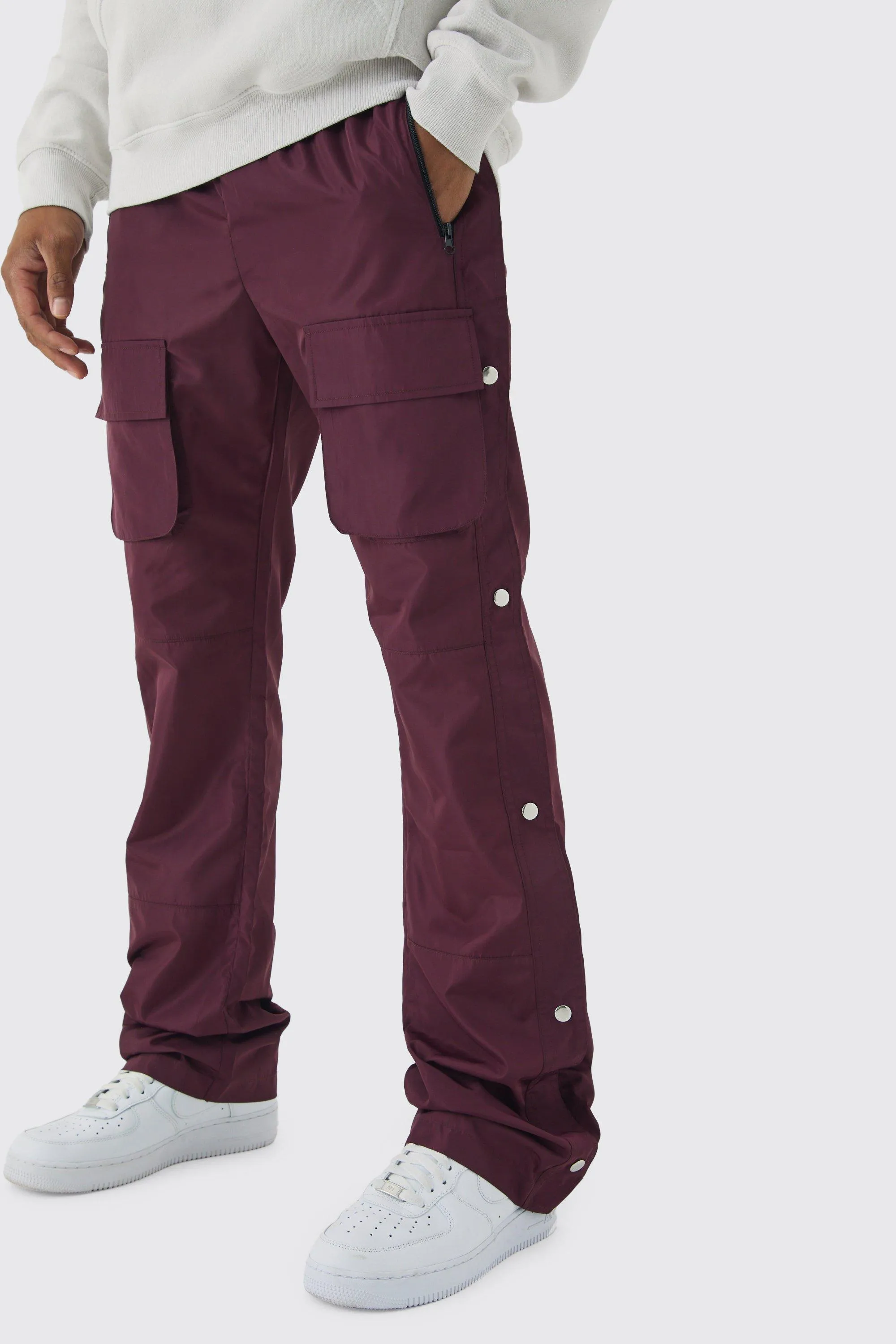 Elasticated Waist Slim Flare Stacked Cargo Trousers