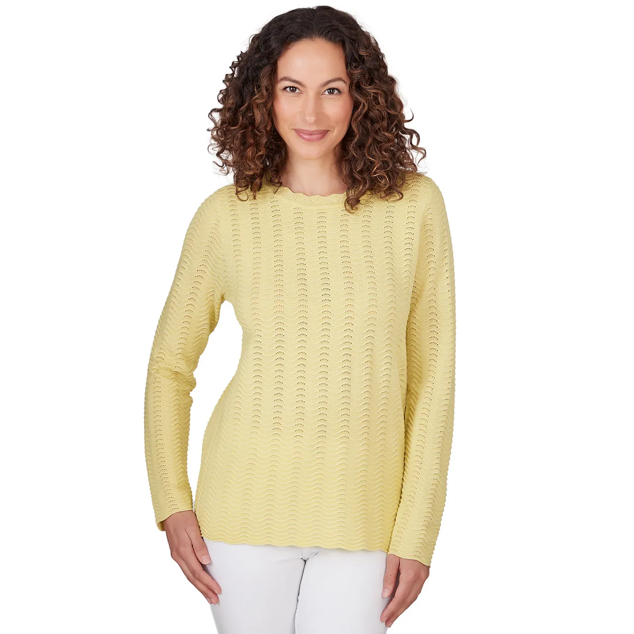 EMALINE SWEATER *MISSY* LIME GREEN SCALLOPED CREW NECK