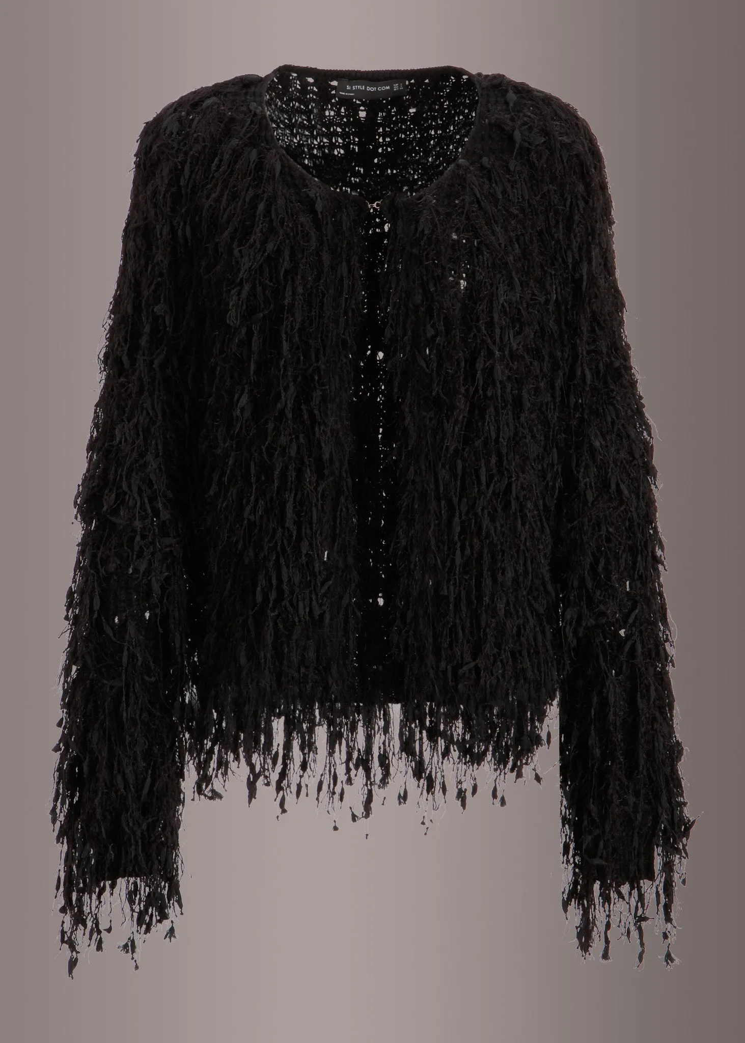 Fab Fringe Black Shaggy Open Jacket