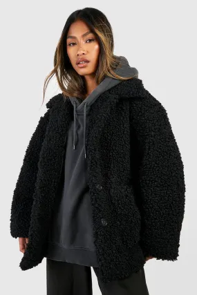 Faux Fur Teddy Button Coat