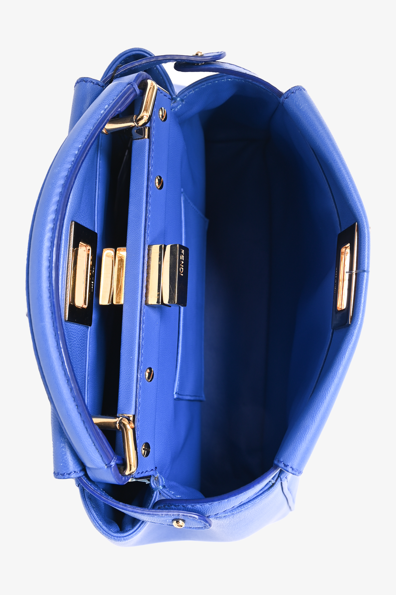 Fendi Blue Leather Mini Peek-A-Boo Top Handle with Strap