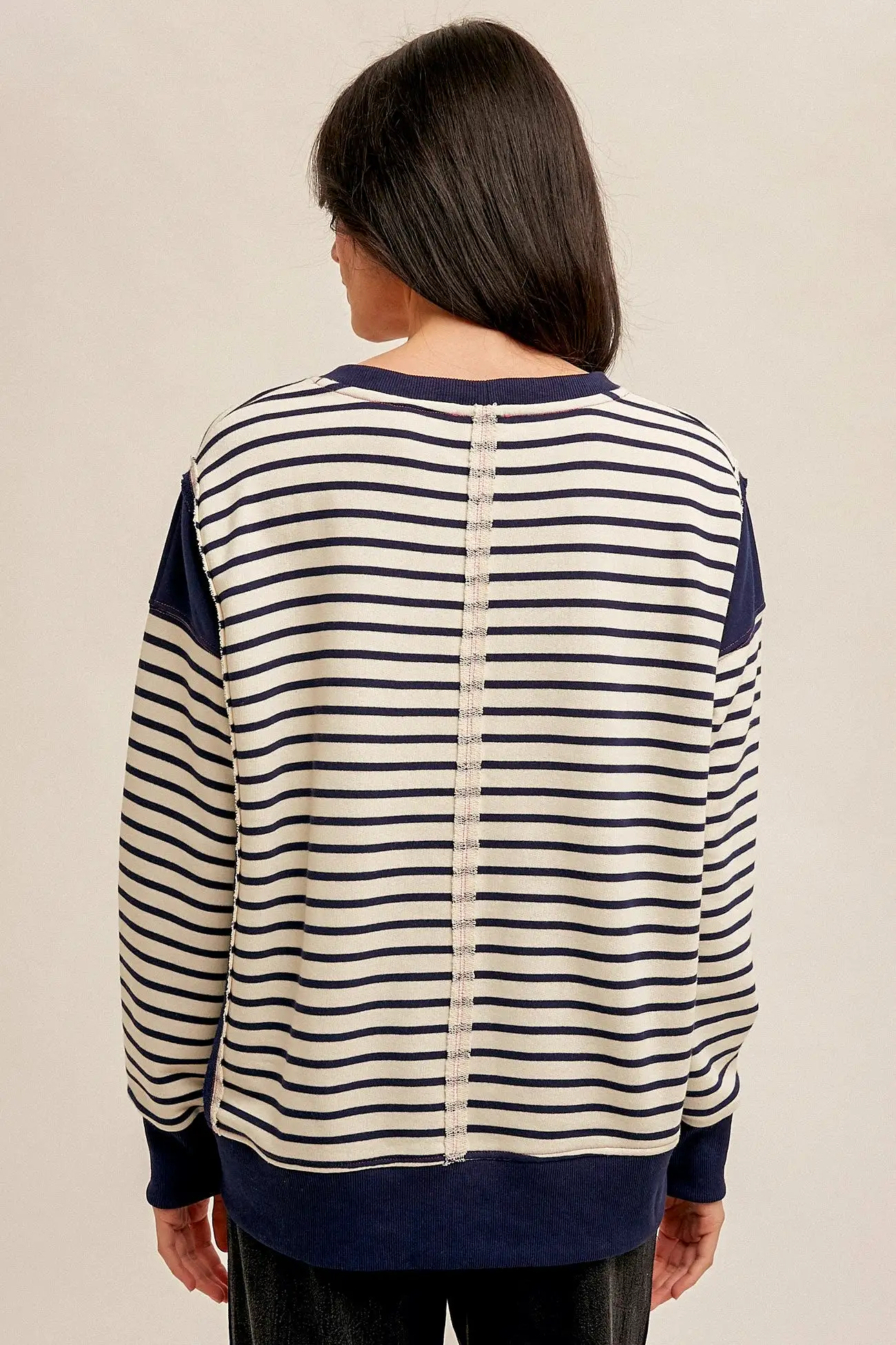 French Terry Stripe Mix Oversized Pullover