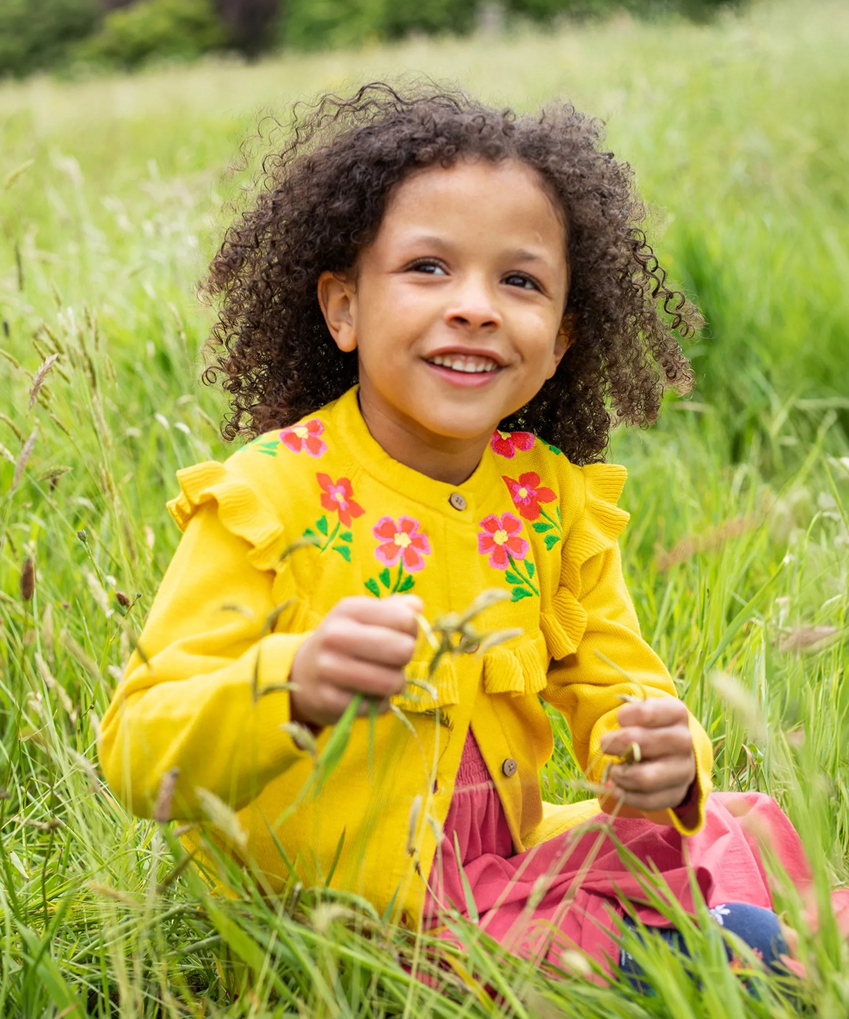 Frugi Romi Ruffle Cardigan - Dandelion/Flowers