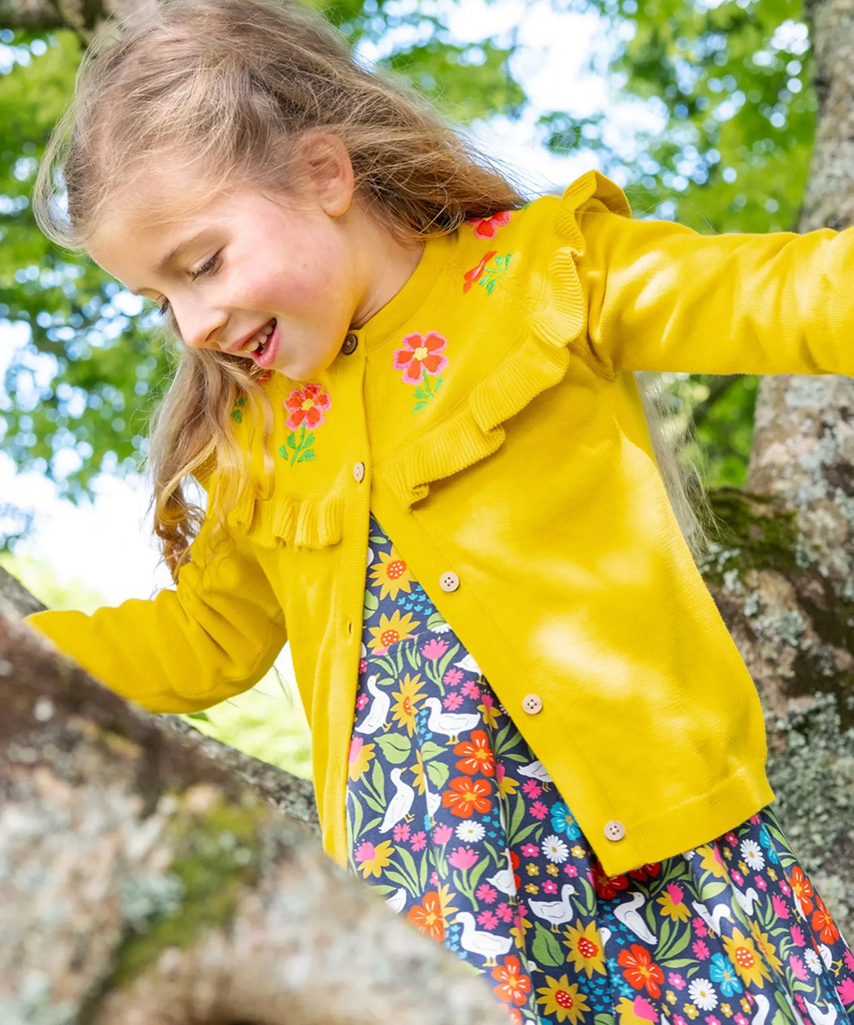 Frugi Romi Ruffle Cardigan - Dandelion/Flowers