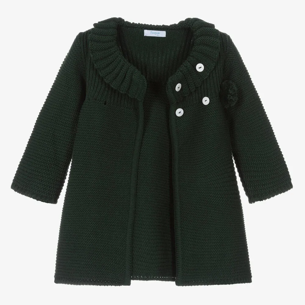 Girls Green Knitted Coat Set