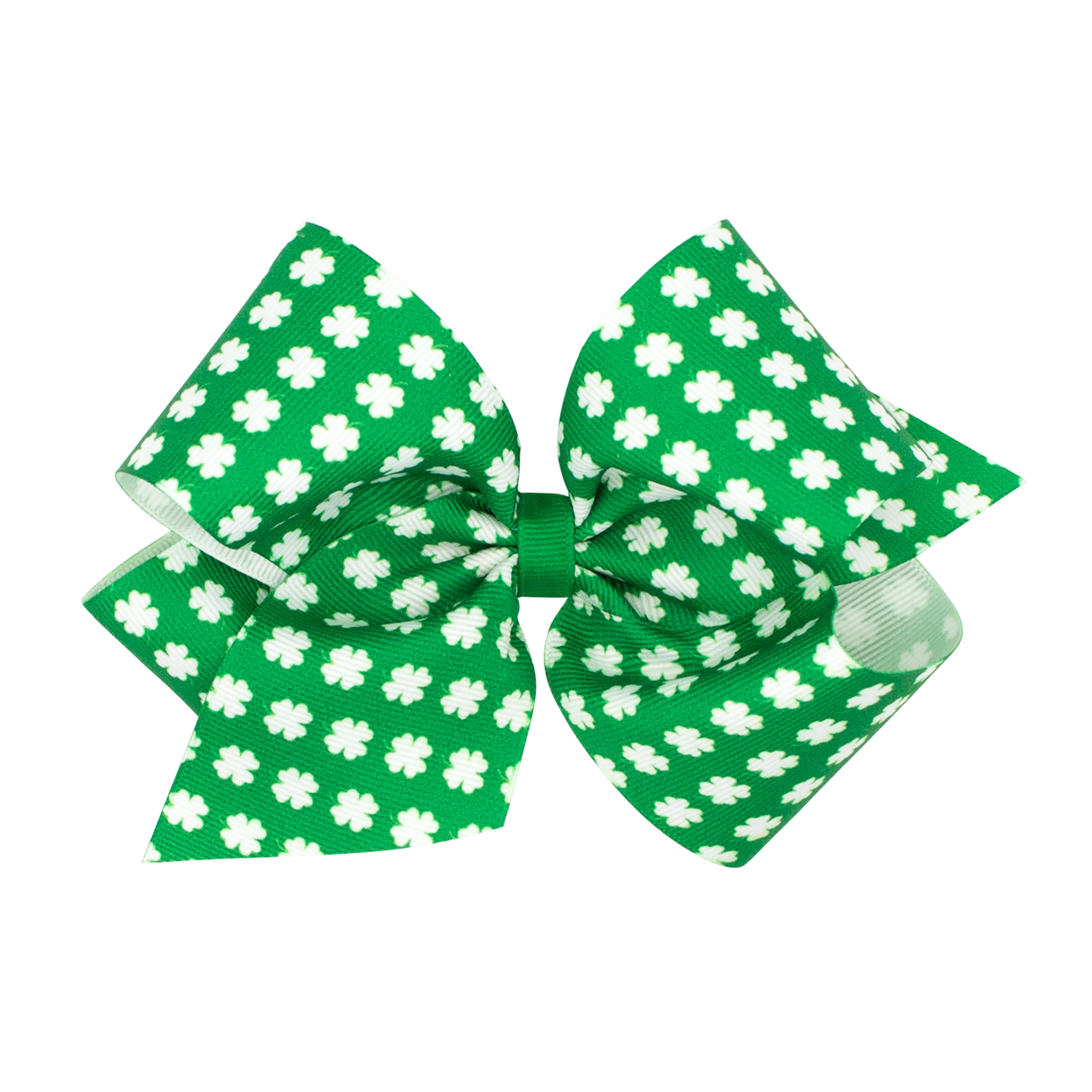 Green with with White Shamrocks Print Hair Bow on Clippie