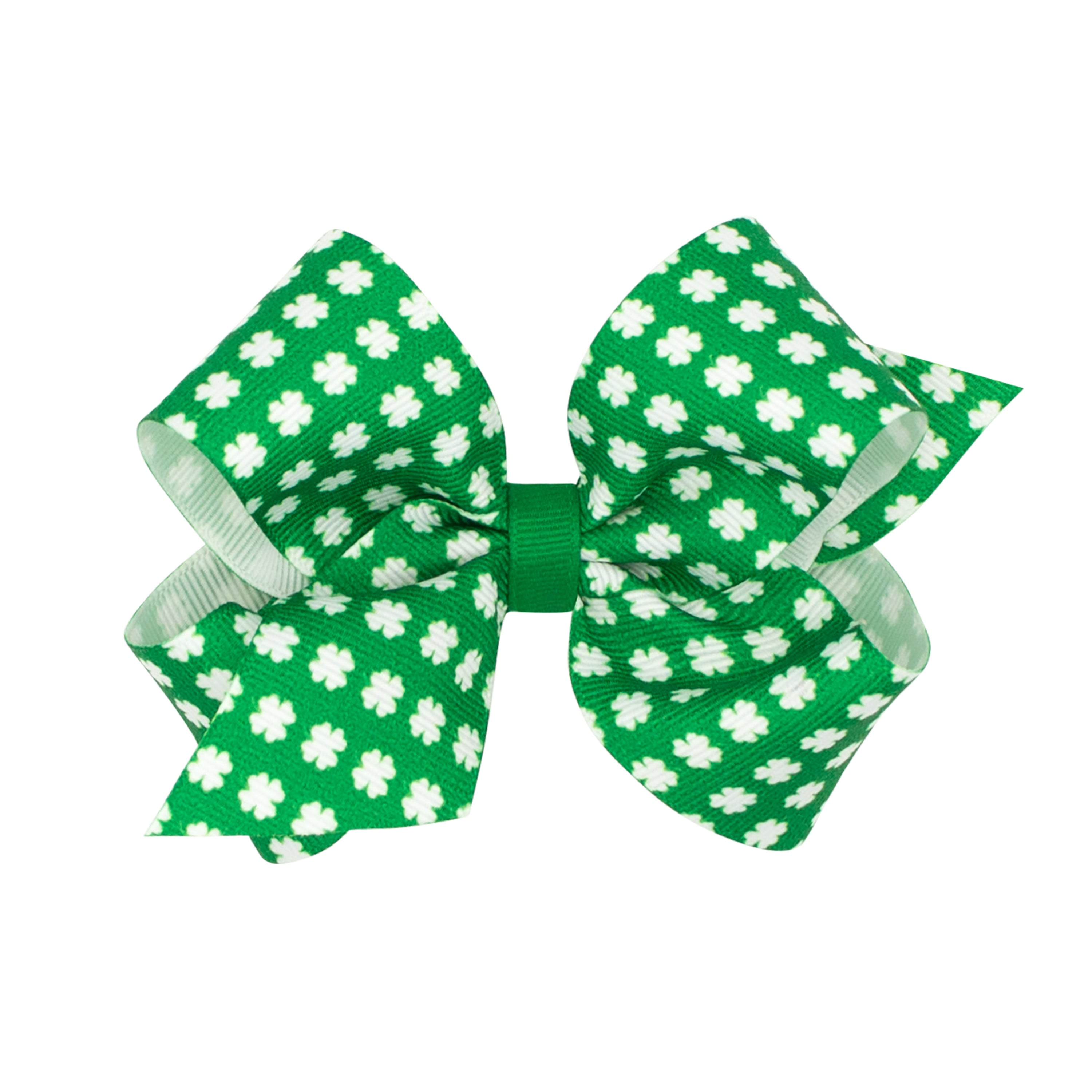 Green with with White Shamrocks Print Hair Bow on Clippie